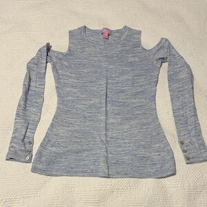 Light Blue Lilly Pulitzer Cold Shoulder Sweater with Button Accents